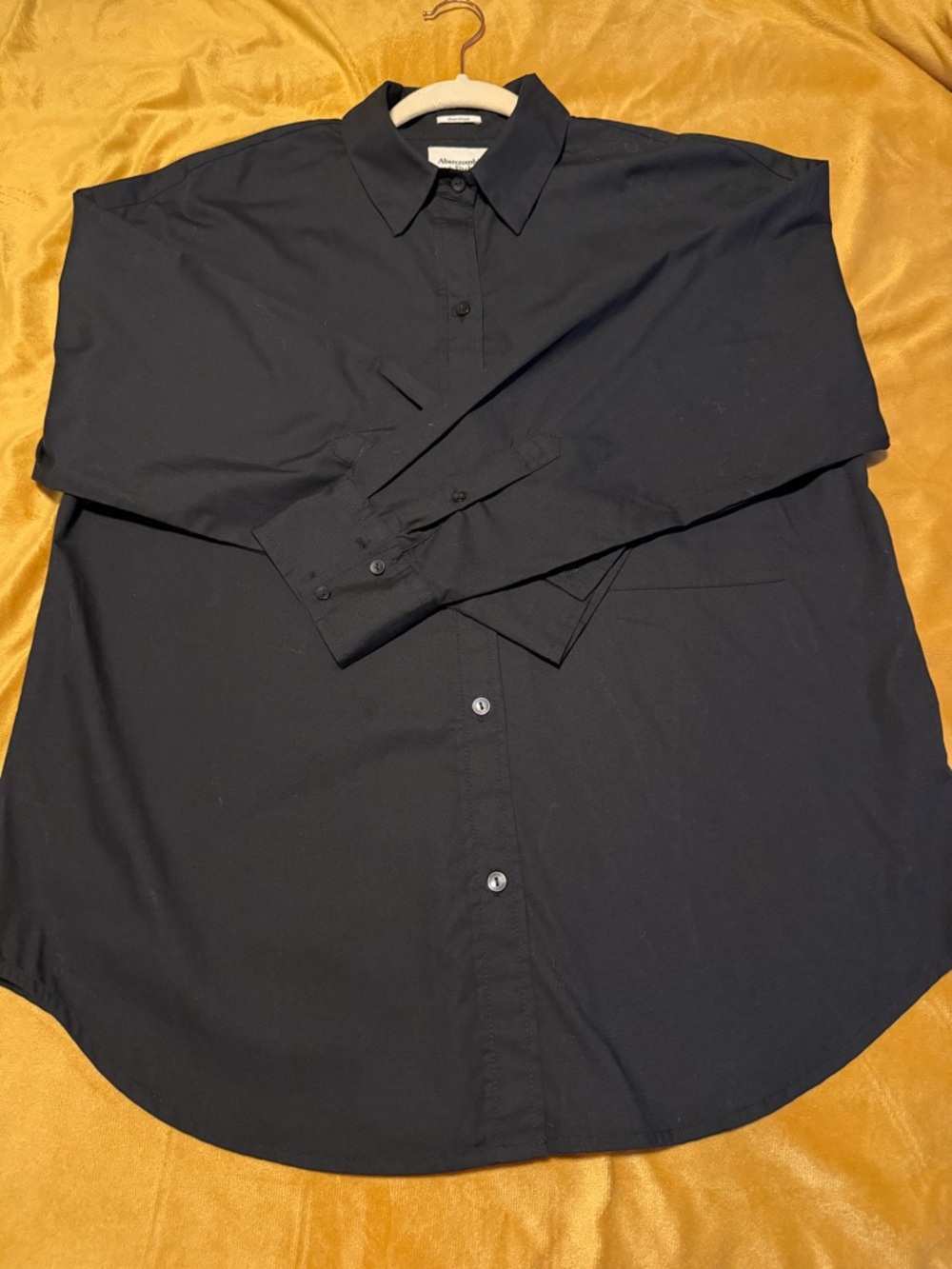 Abercrombie & Fitch Black Oversized Poplin Long-Sleeve Button-Up Shirt